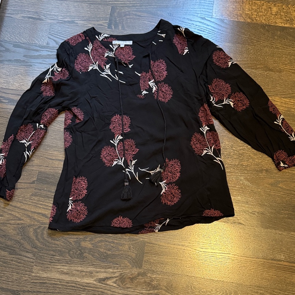 Daniel Rainn Black and Burgundy Floral Blouse